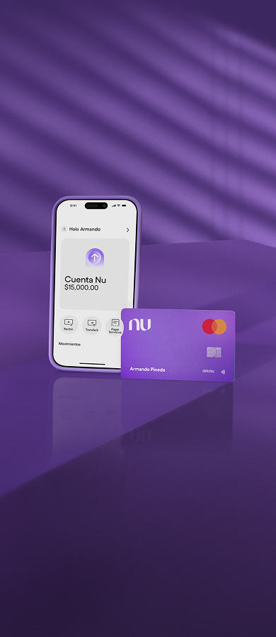 Imagen de dos tarjetas moradas flotando con un fondo violeta